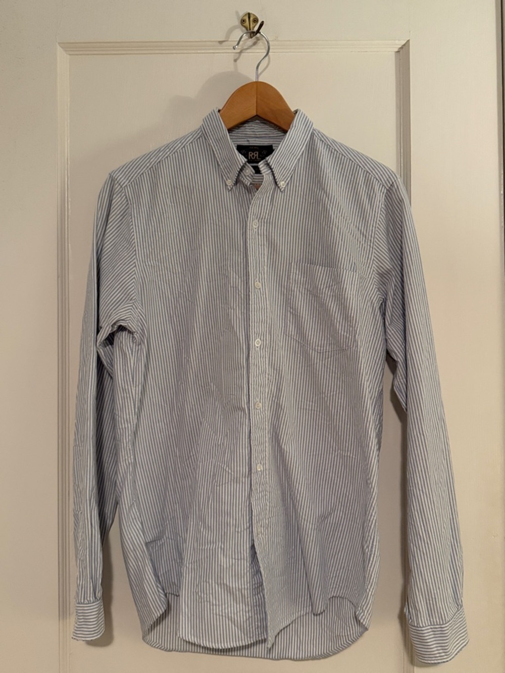 Ralph Lauren Double RL Light Blue & White Striped Button-Down Oxford Shirt